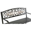 Gardenised Steel Outdoor Patio Garden Park Seating Bench with Cast Iron Welcome Backrest, Front Porch Yard Bench Lawn Decor QI003709